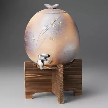 Искрящийся сервировочный стол для сётю с цветочным декором на подставке из жареного кедра x 23 x 34 см в японском стиле для коммерческого использования (Изделия Сигараки) [19,5 3000 куб. см 2350 г] [Сётю