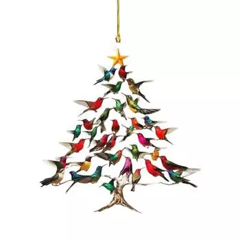 Sparkling Hummingbird Christmas Ornament Double-Sided Colorful Design Stack Hummingbird Ornament Winter Bird Xmas Decor 1pc