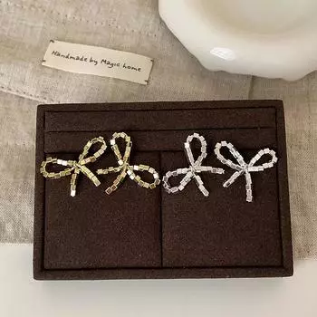 Sparkling Metal Bow Earrings Women S Niche Design Personality Simple Temperament Versatile Fashion Earrings