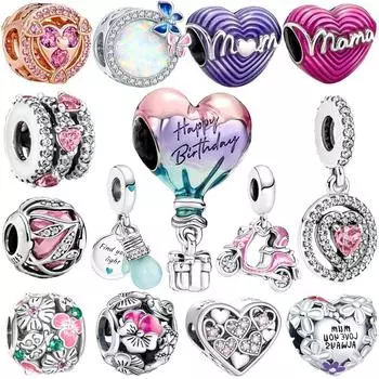 Sparkling Pink Air Balloon Dangle Charm 925 Silver Fit 925 Original Bracelet Beads Charm for Pendant Jewelry Gift