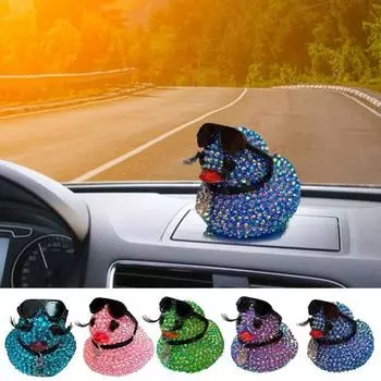 Сверкающая статуэтка утки из горного хрусталя, блестящая маленькая статуэтка утки, скульптура с солнцезащитными очками, ожерелье, украшение для приборной панели автомобиля, настольное украшение розовый