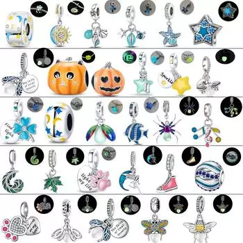 Сверкающее серебро S925 светится в темноте, подвеска в виде звезды-светлячка, подходит для оригинального браслета, ожерелья, сделай сам, люминесцентное изготовление ювелирных изделий