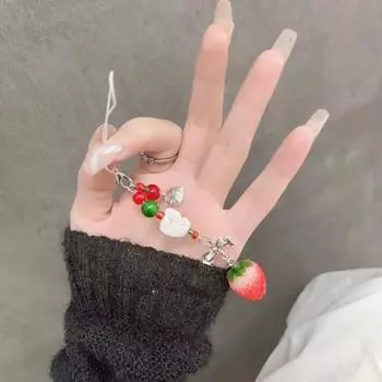 Sparkling Strawberry Keychain Pendant Acrylic Car Keyring Strawberry Beads Phone Chain Gifts Style A