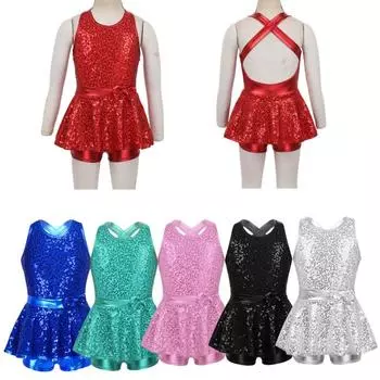 Боди для балета и гимнастики с блестками, платье без рукавов для девочек, купальник, современный джазовый танцевальный костюм 5-6 Years чёрный