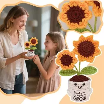 Спасибо, что помогаете мне выращивать крючком подсолнух, две куклы, позитивная милая позитивная энергия с эмоциональной поддержкой. One Size
