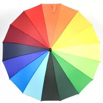 Special 16 bone plain rainbow umbrella long handle straight rod umbrella windproof umbrella sunny umbrella printing umbrella 55cm*16K разноцветный