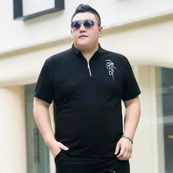 Special Body Мужская футболка больших размеров с короткими рукавами и воротником-стойкой, свободные футболки большого размера с коротким рукавом для полных людей 2XL чёрный