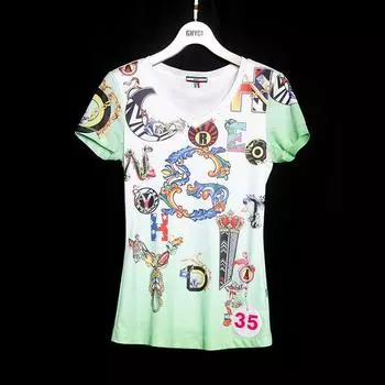 Special Clearance Ghyci Jixi Genuine Goods European and American Style V-neck Pullover Mesh Short sleeve T-shirt Denim Cropped Pants Green short sleeve S
