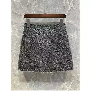 Special Cut Petty Bourgeoisie Classy Dark Gray Furry Slimming Skirt Women s European Goods Spring Slim-Fitting A- line Skirt 11dd08 Dark gray(In stock) L