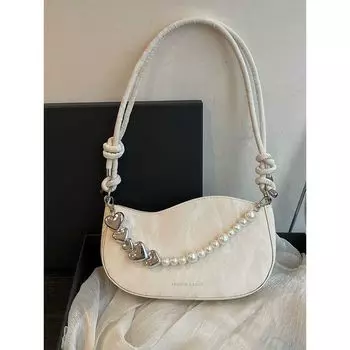 Special-Interest Design Bag Women s 2024 New Arrival Fancy Baguette Bag Pearl Chain Underarm Bag Shoulder Messenger Bag White