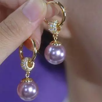 Special-Interest Design Fancy Full Diamond Champagne Pearl Earrings for Women Fancy Exquisite Unique Earrings Graceful Earrings 948 purple two wear pearl earrings