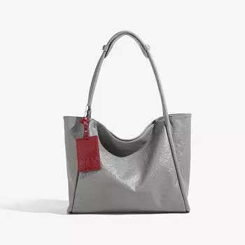 Special-Interest Design Genuine Leather Black Large Capacity Totes Female 2025 New Arrival Spring Commuter Shoulder Bag Underarm Bag Polar Gray