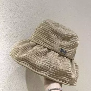 Special-Interest Design Japanese Style Ruched Stripes Bucket Hat Female K-style Trendy Easiest for Match Fall and Winter Face Small Black Bucket Hat Khaki M(56-58cm)