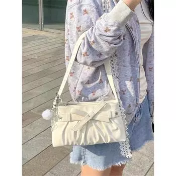 Special-Interest Design New Arrival Bows One Shoulder Underarm Bag Casual Easiest for Match Ruched Handbags Summer Cloud Bag for Women White(No ornaments)