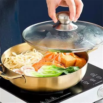 Специальная кастрюля для спиртовой плиты Газовый суп Hot Pot Армейский золотой маленький суповой горшок Корейские маленькие сухие горшки из нержавеющей стали для готовки