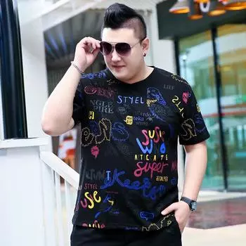 Специальная мужская футболка для полных больших размеров с короткими рукавами и принтом, модная футболка Fat Man, хлопковые рубашки для отдыха, большие размеры 2XL чёрный