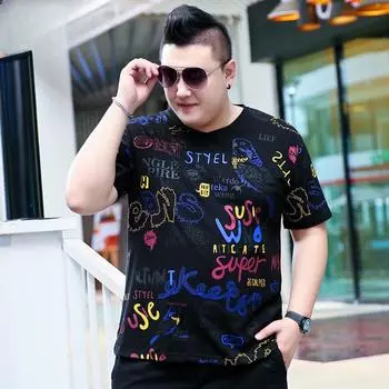 Специальная мужская футболка для полных больших размеров с короткими рукавами и принтом, модная футболка Fat Man, хлопковые рубашки для отдыха, большие размеры 2XL чёрный