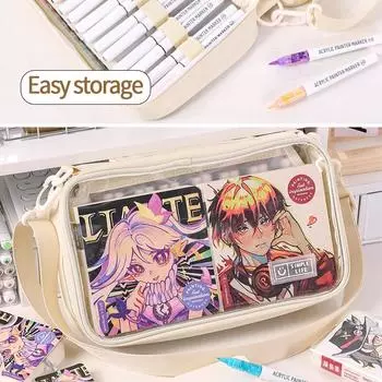 Специальная сумка для хранения маркеров, пенал, прозрачный, простой цвет, удобная сумка для переноски, большая вместимость для 64 ручек