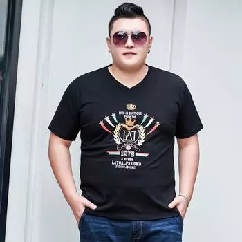 Специальная свободная мужская футболка больших размеров с короткими рукавами и v-образным вырезом, летняя одежда больших размеров для толстяков XXXXXL 2XL чёрный