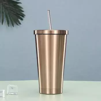 Специально для первого поколения соломенных стаканов, двухслойная вакуумная цветная краска-спрей, стакан для молочного чая интернет-знаменитости, стакан для колы с сохранением льда 500ml золотой