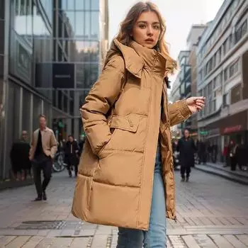 Специально для популярной средней и длинной утепленной одежды, женской зимней одежды, новых свободных модных курток с хлопковой подкладкой в зарубежном стиле. M хаки
