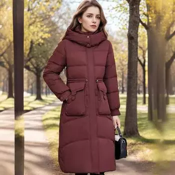 Специально для средней и длинной женской одежды со шнуровкой на талии, зимней новой женской одежды со шнуровкой на талии в иностранном стиле M красный