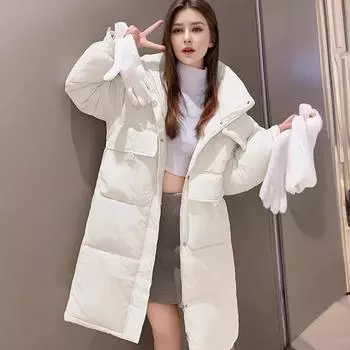 Специально для Тондэмун одежда средней и высокой талии с капюшоном и большими карманами свободное утолщенное пальто M