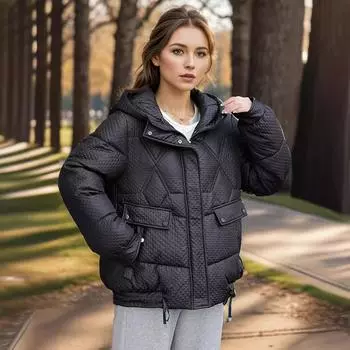 Специальное предложение на новую пуховую одежду средней и длинной длины на осень и зиму, свободная повседневная женская хлопковая модная куртка L чёрный