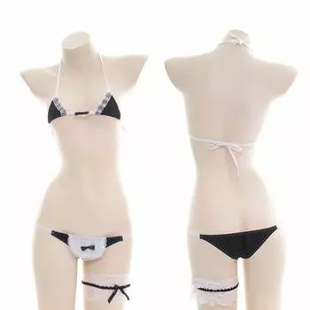 Специальное сексуальное нижнее белье, трехточечный пляжный бикини, соблазнительный милый пижамный комплект со шнуровкой и вырезом горничной One size