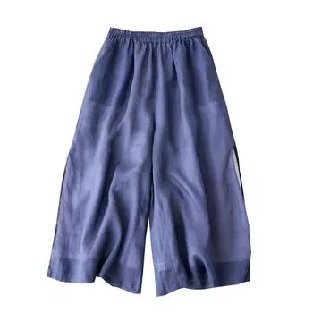 Специальные литературные женские брюки широкие брюки из рами двухслойные укороченные брюки с боковыми разрезами летние новые повседневные брюки большие кюлоты fairy M оранжевый