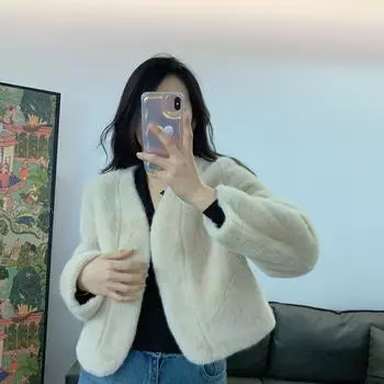 Специальные предложения на сезон, мех норки, экологически чистая пушистая куртка, женская короткая куртка из искусственной норки One Size белый