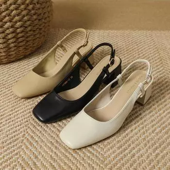 Специальные сандалии Baotou Fairy Wind с одной пряжкой, полые одинарные туфли на толстом каблуке, женские A0998-10 35 хаки