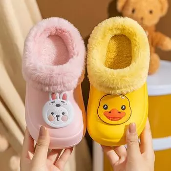 Специальные тапочки осень и зима новые водонепроницаемые и нескользящие хлопковые тапочки для мальчиков домашняя обувь для девочек плюшевые тапочки 160 (suitable for foot length 14.5cm)