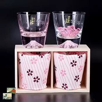 Специальный бокал Tajima Fuji Cherry Red and White Pair Rocks Set of Sakura Kiriko Souvenir Grand Edo Glass Whisky Rocks 60th Foreign MADE IN JAPAN