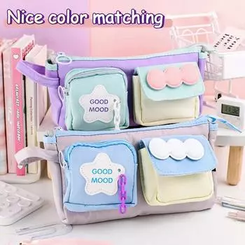 Специальный дизайн большой емкости пенал портативный мультфильм молния ручка сумка дети синий/серый