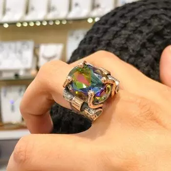 Специальный дизайн натуральный мистический топаз камень ручной работы аутентичные турецкие ювелирные изделия мастерство стерлингового серебра 925 пробы кольцо для женщин