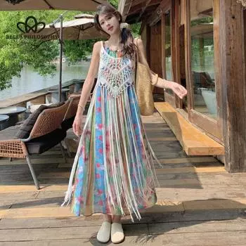 Специальный дизайн, новое китайское платье средней длины с цветочным принтом, женское винтажное богемное длинное платье для отпуска, повседневное платье в стиле S