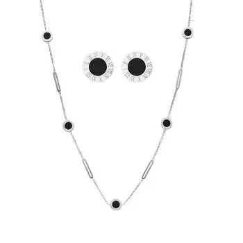 Специальный дизайн римские цифры серебряный цвет полые ожерелья цепи модные черные ракушки серьги ювелирные наборы для женщин 45cm