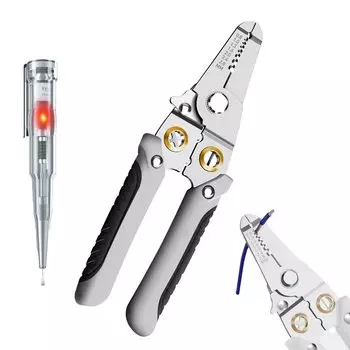 Специальный инструмент для зачистки проводов для электрика Многофункциональный кусачки для проводов 6 в 1 Многофункциональный инструмент для зачистки проводов поставляется с отверткой для электрического тестера (1 шт) серый