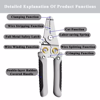 Специальный инструмент для зачистки проводов для электрика Многофункциональный кусачки для проводов 6 в 1 Многофункциональный инструмент для зачистки проводов поставляется с отверткой для электрического тестера (1 шт) серый