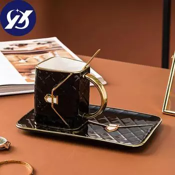 Специальный набор кофейных кружек в форме сумочки с блюдцем и ложкой, кофейная чашка 310 мл, керамическая чайная чашка на день рождения розовый