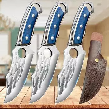 Специальный нож для разделки мяса, нож для обвалки мяса, поварской нож из нержавеющей стали, мясницкий нож с цветной деревянной ручкой, ножи для нарезки с чехлом