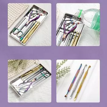 Специальный поднос для дезинфекции гвоздевого инструмента из нержавеющей стали, переносная пластина для хранения гвоздевого инструмента, стойка для демонстрации гвоздевого инструмента 1pcs