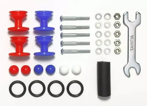 Специальный проект Tamiya Mini 4WD, комплект пластиковых роликов с низким трением и резиновым кольцом 15525, 2-ступенчатый (красный/синий 13-12мм)