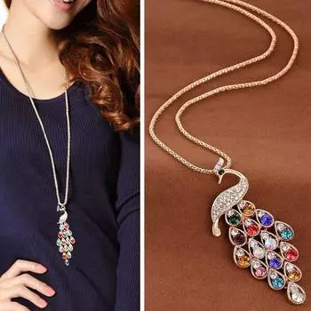 Специальный Vogue Новые модные уникальные для женщин Красочные хрустальные павлины Подвески Ожерелья Длинные разноцветный