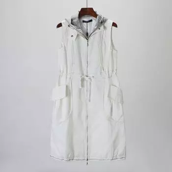 Special Offer [East] European and American Zhongshu Brand Women clothes Autumn Sleeveless Hood All-Match Mid-Length Dress 0o145 White S/155/80A dirty yellow