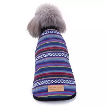 Special Pet Supplies Pet Dog Winter Clothing Clothes Ethnic Style Large Dog Thickened Cold Protection Cotton-Padded Polyester DZ190 Blue Bar XS