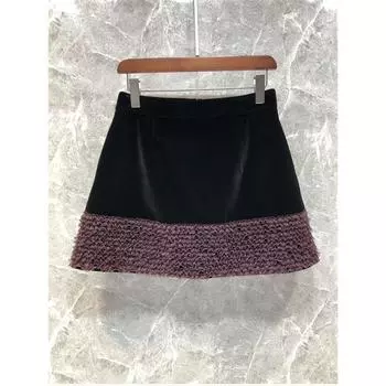 Special Petty Cash Classy Silk Velvet Wooden Ear Lace Skirt Women s Spring European Goods A- line Skirt 52b13 Black spell purple S