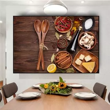 Специи и ложка, кухонная картина на холсте, Cuadro, скандинавские постеры и принт, настенная художественная картина с едой для украшения ресторана 20x30cm
