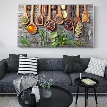 Специи и зелень на столе, холст, живопись, постеры и принты, настенная художественная картина для кухни, комнаты, украшения дома, Cuadros 20x40cm